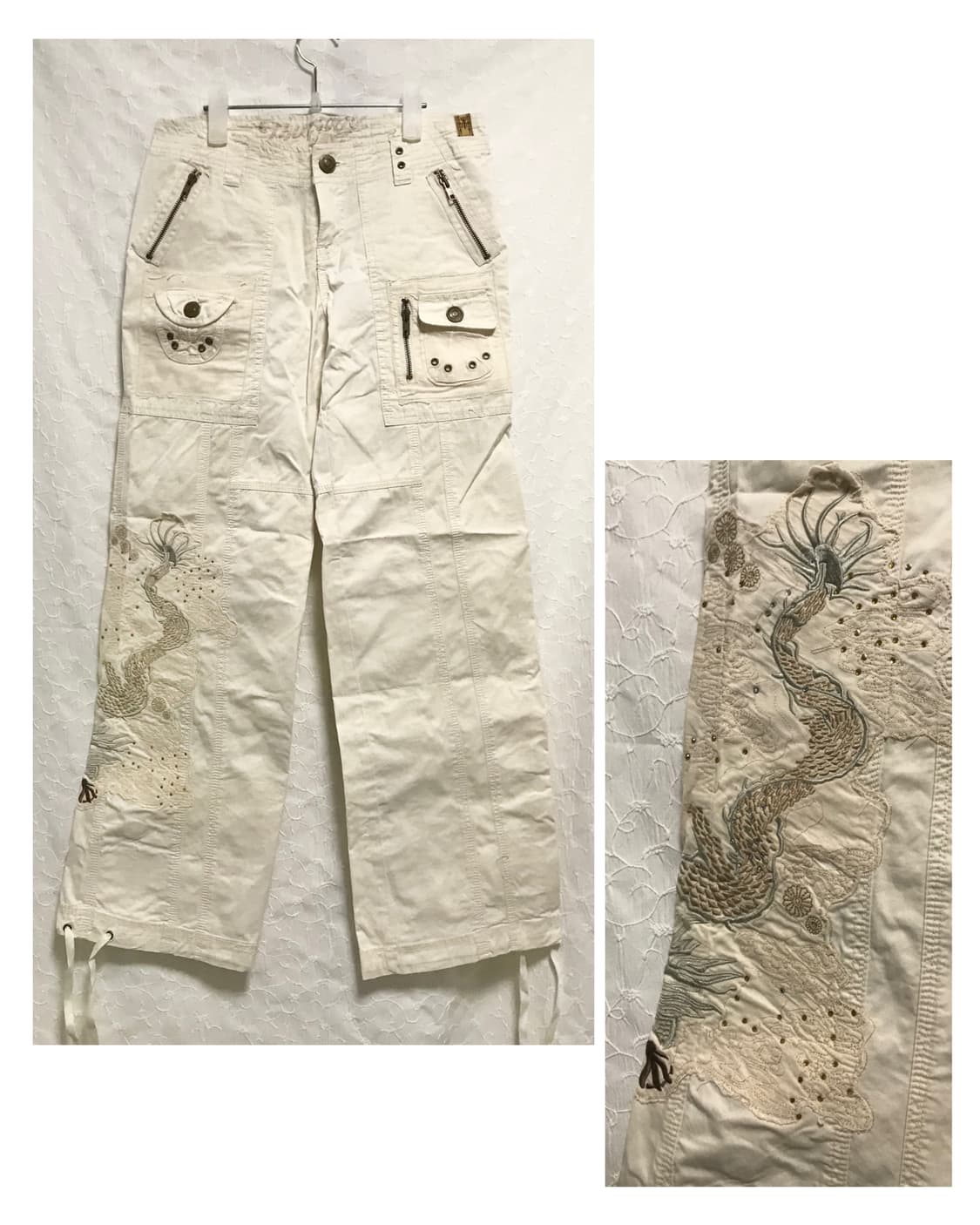 빈티지 y2k 오리엔탈 코르셋 자수 카고 팬츠 상품이미지1