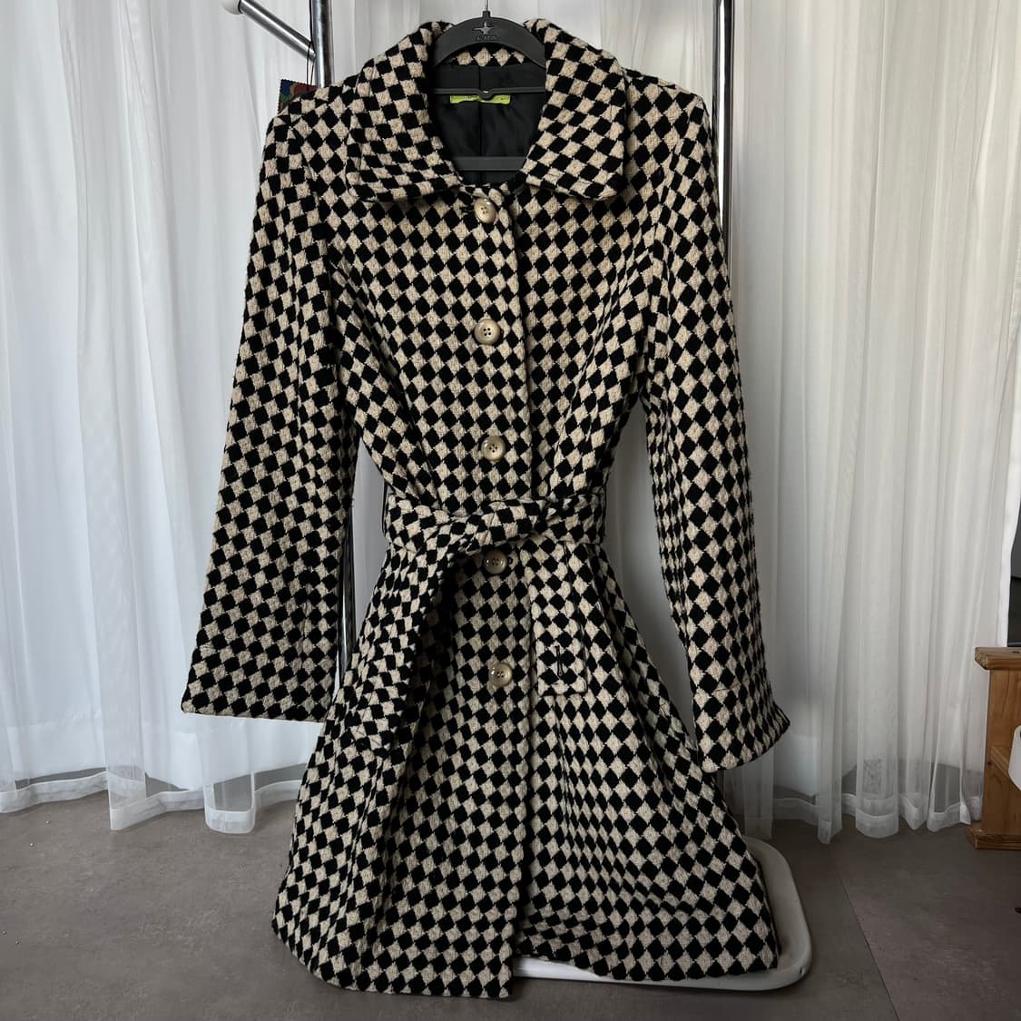 다이아몬드 패턴 벨트 코트자켓 상품이미지1