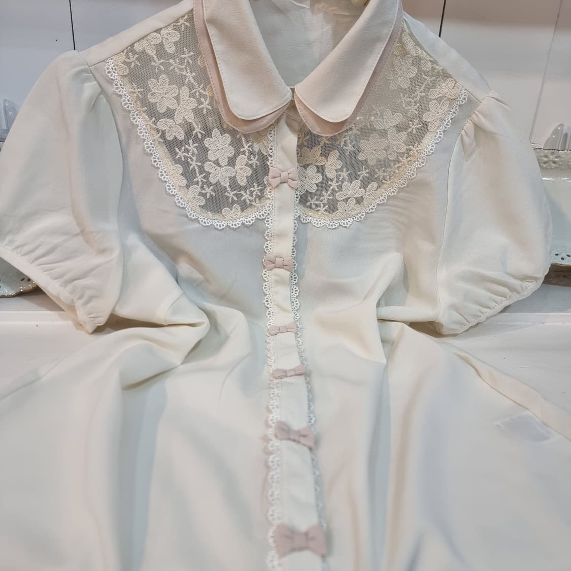 레이스 카라 리본 블라우스 아이보리 상품이미지2