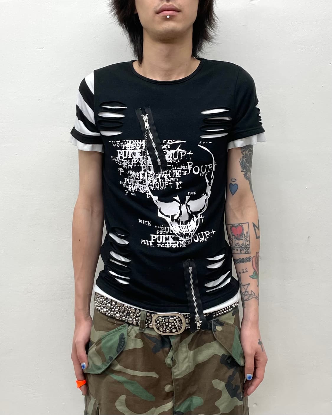 Skull Zipper Slit Punk T-Shirt  상품이미지1