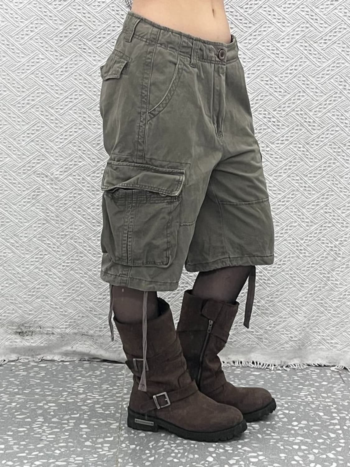 빈티지 캐주얼 스트릿 힙합 말차카키 카고 반바지 30인치 C11043 상품이미지2