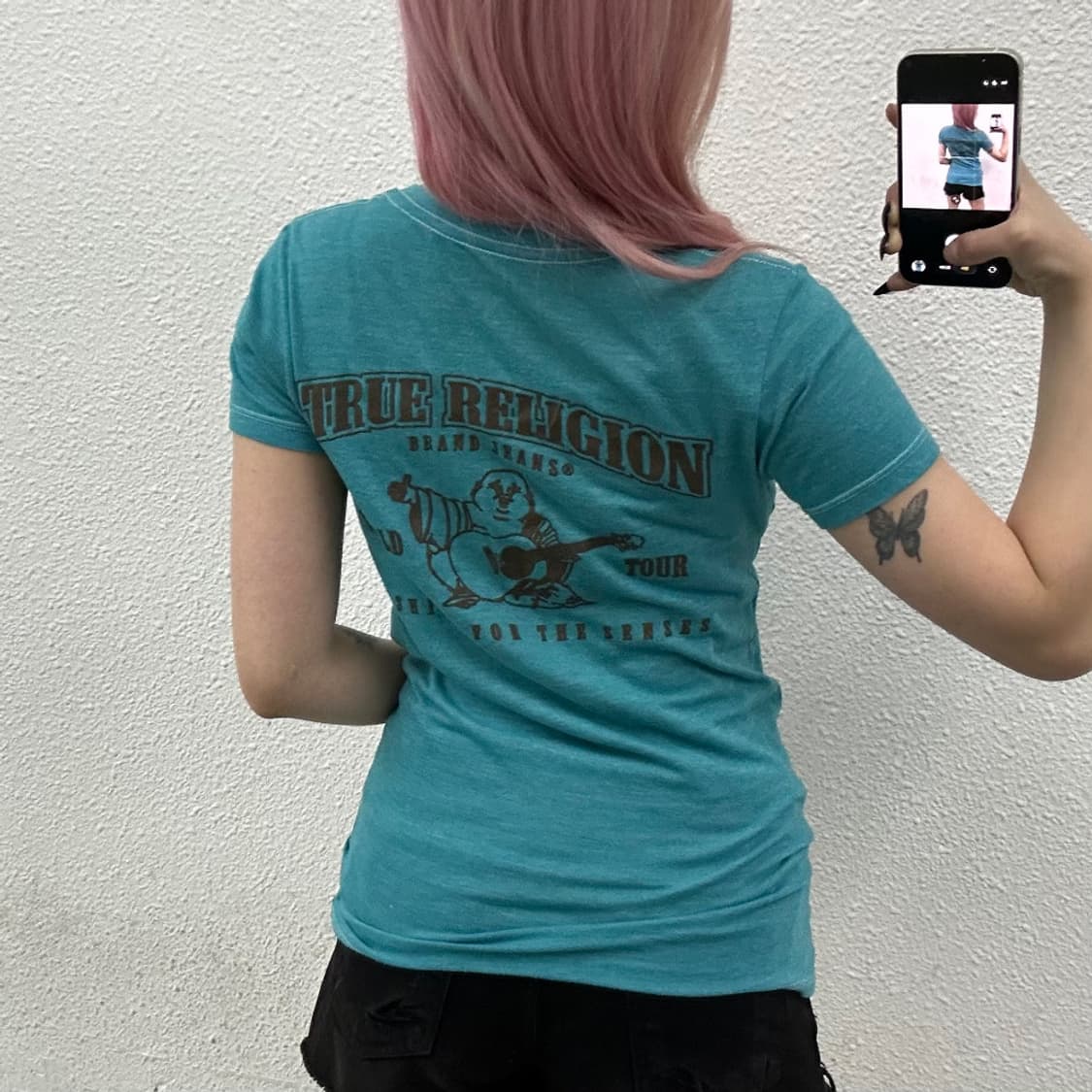 트루릴리젼 딱붙핏 블루 브이 반팔 XS 상품이미지2