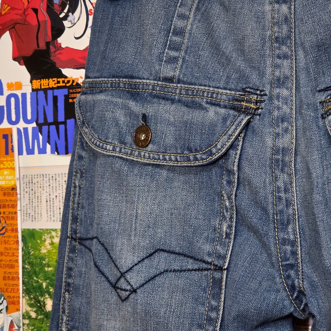 스플래터 워싱 가죽 포인트 데미지 데님 팬츠 상품이미지6