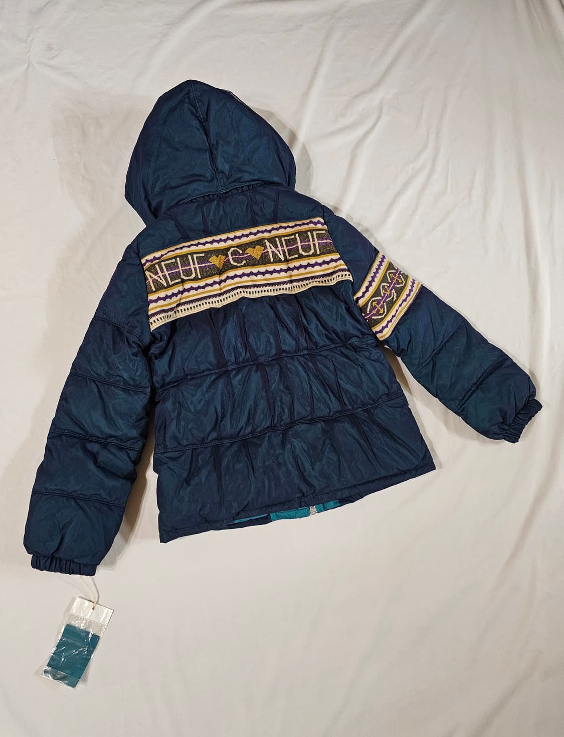 [40] 일본 빈티지 레트로 니트 배색 튤 메쉬 레이어드 패딩 다운 점퍼 상품이미지5