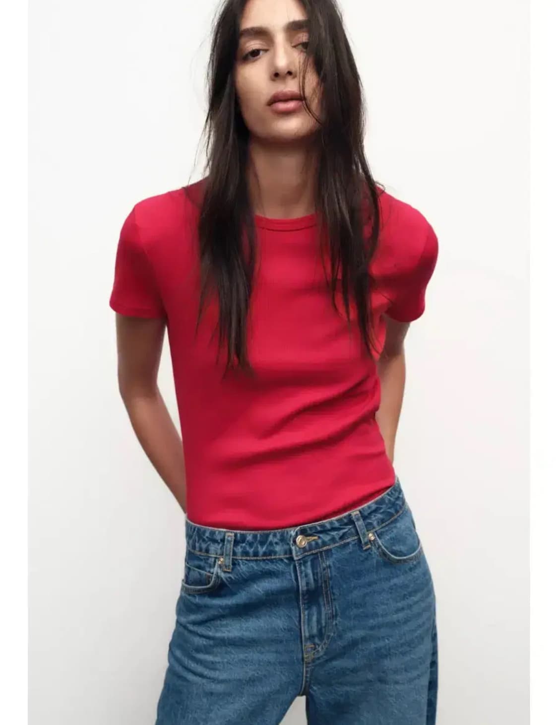 자라 숏 슬리브 리브드 티셔츠 상품이미지1