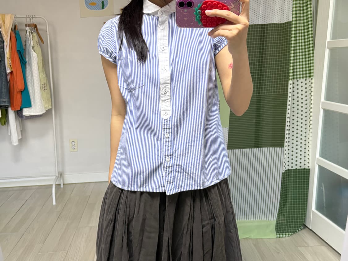 블루 스트라이프 둥근카라 블라우스 상품이미지8