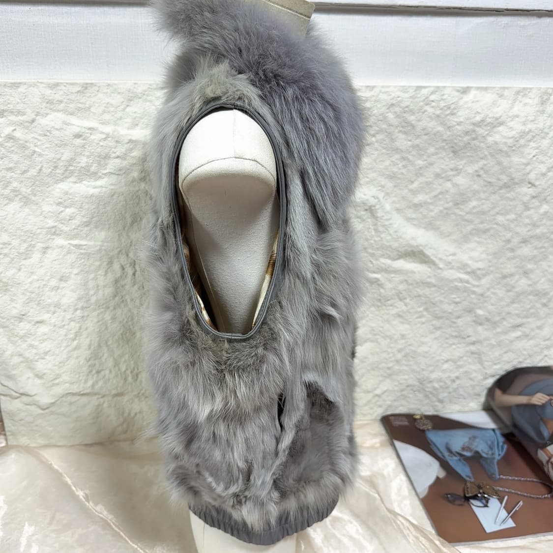 빈티지 그레이 여우털 폭스퍼 양가죽 조끼 베스트 상품이미지2