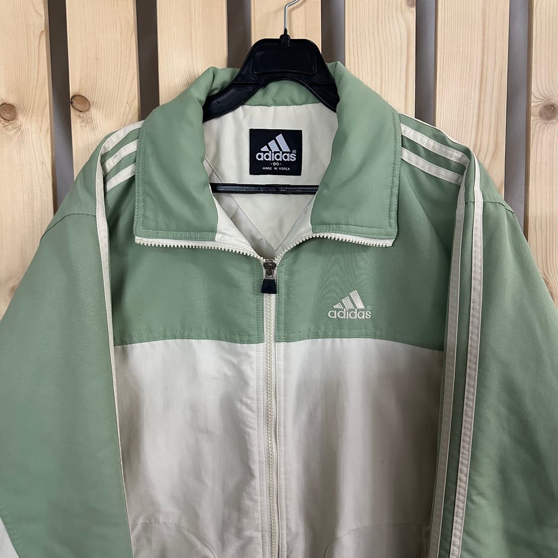 (L) 아디다스 00s 아이보리 민트 누빔 바람막이 자켓 상품이미지4