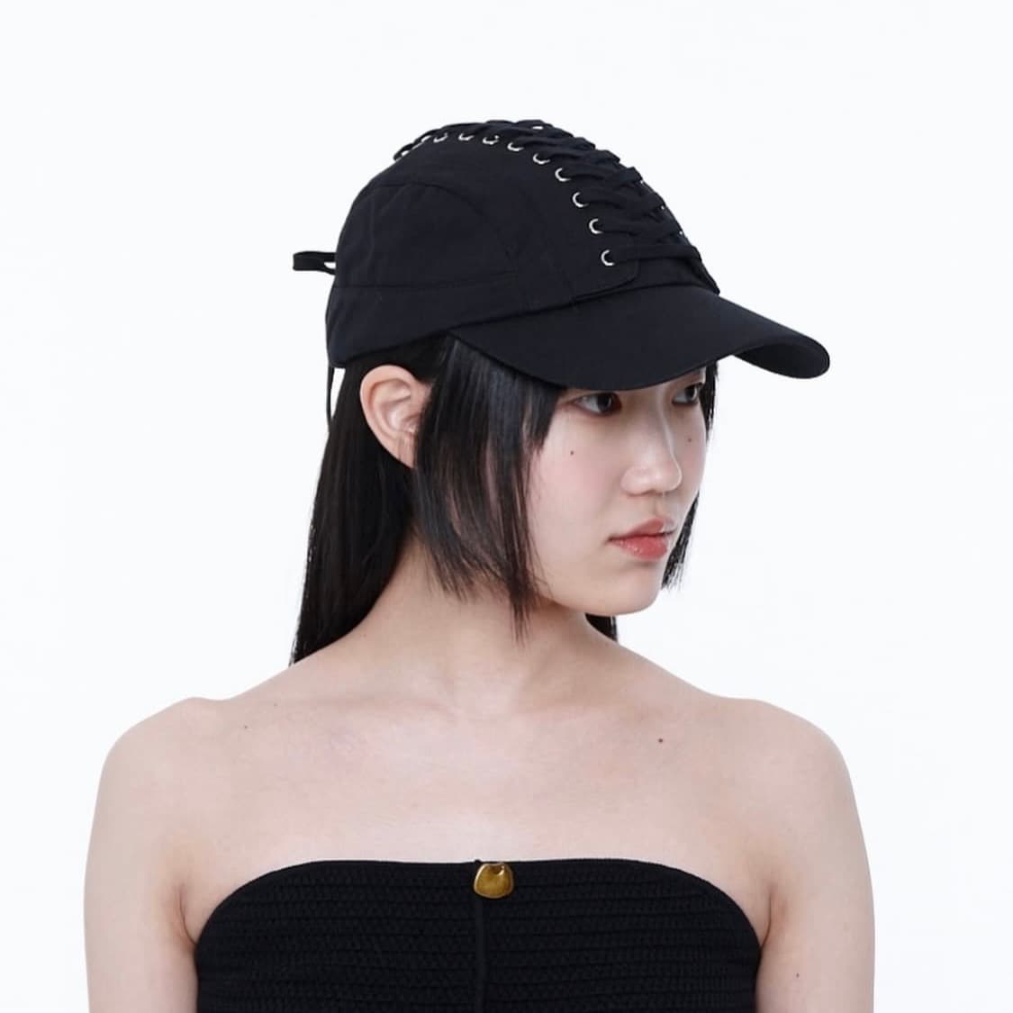 yquici 이퀴시 아일렛 레이스 캡 블랙 상품이미지9