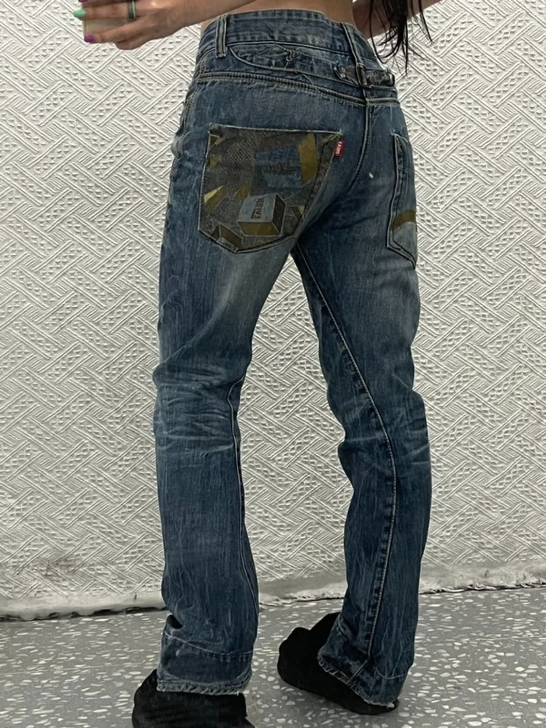 에비수 올드스쿨 레트로 포켓 프린팅 데님팬츠 32인치 C06792 상품이미지1