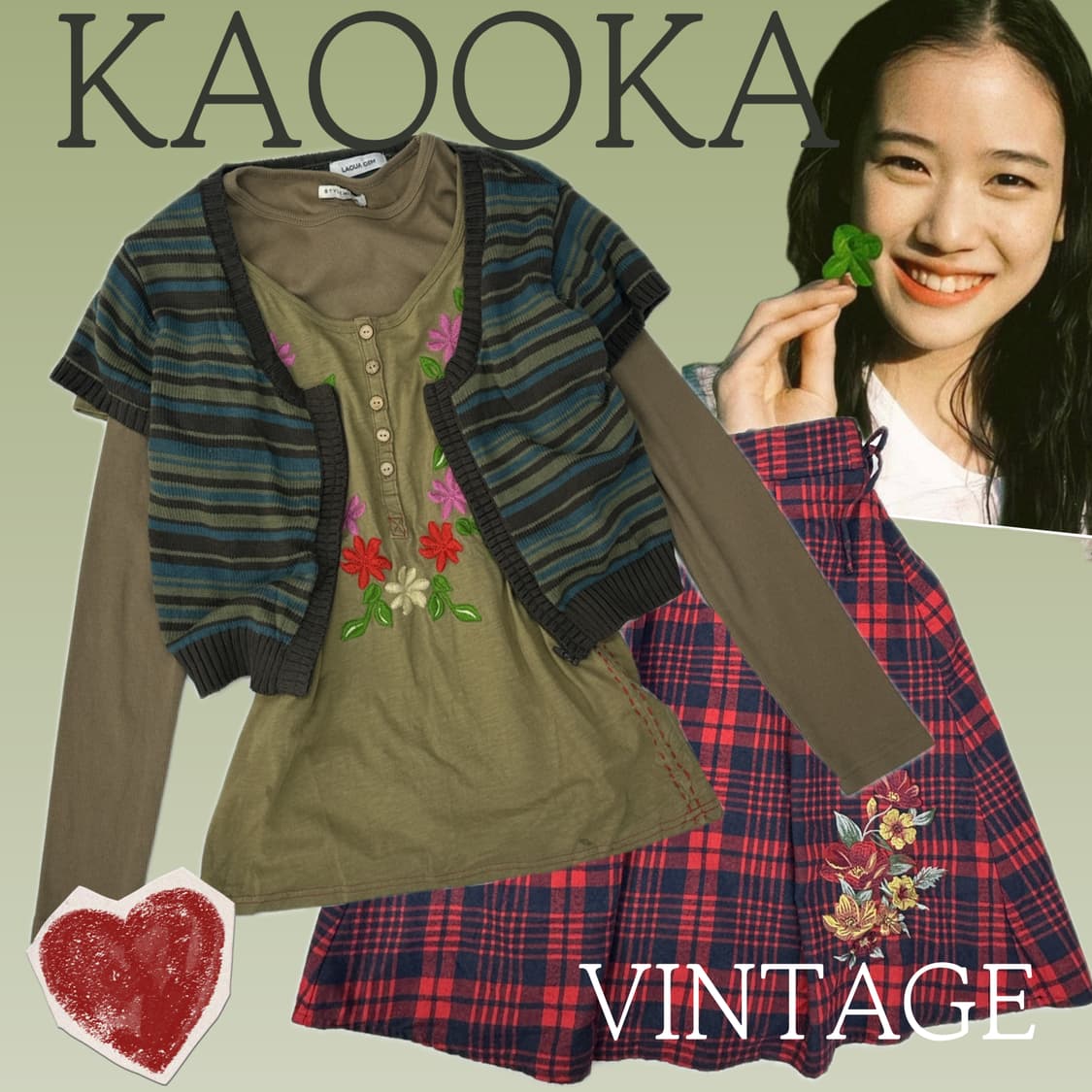 🪶하구미의 에스닉 레이어드 코디세트🪶 자수 히피 그런지 말차 일본 상품이미지1