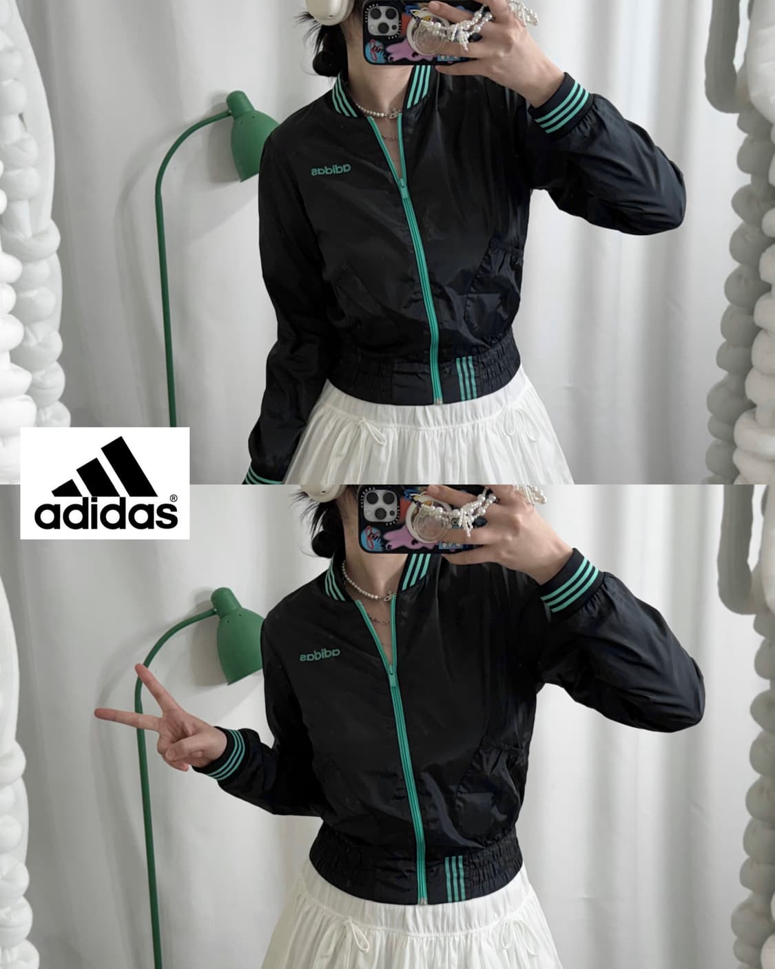아디다스 블랙 & 민트 바람막이 집업 자켓 상품이미지5
