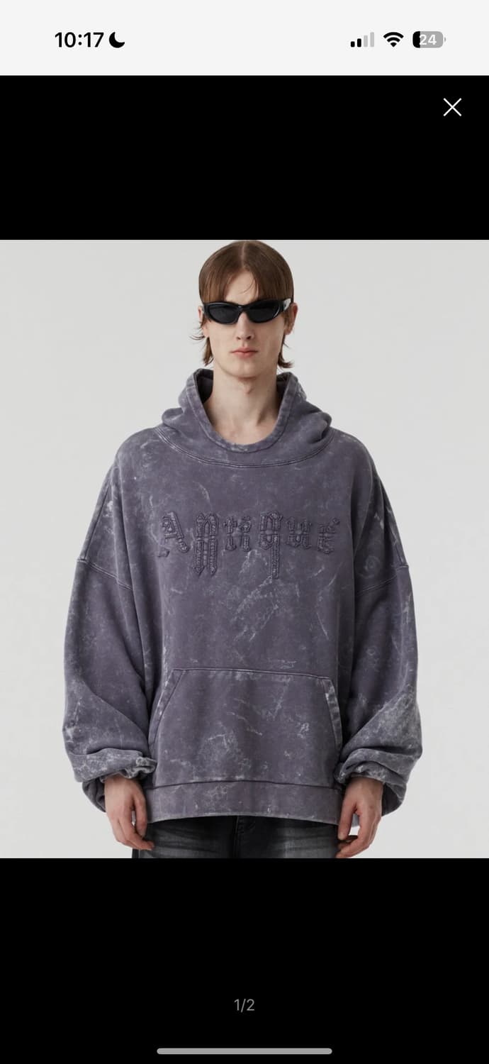 DNSR 스노우 워싱 아플리케 후드티 상품이미지1