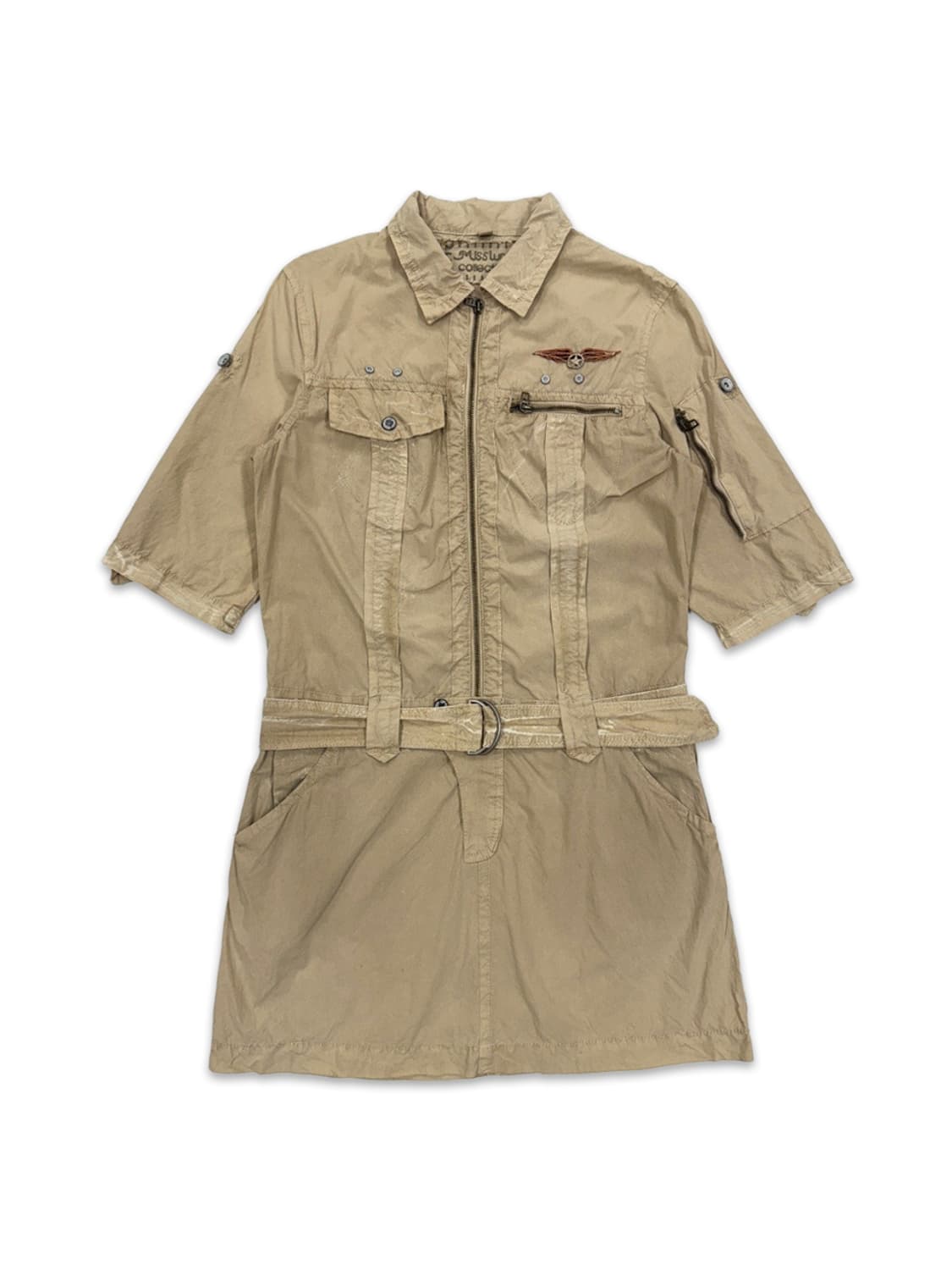 빈티지 베이지 항공 밀리터리 벨트 미니 원피스 상품이미지1