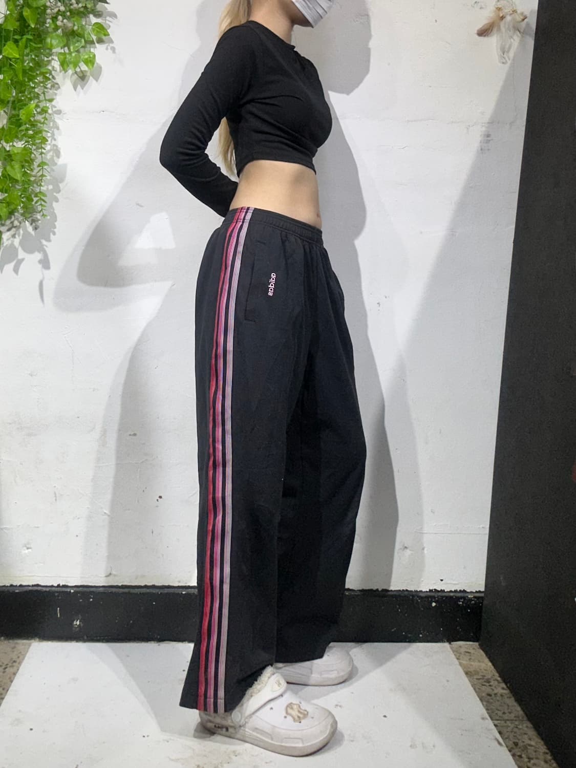 아디다스 블랙 핑크 삼선 와이드 추리닝 바지  상품이미지1