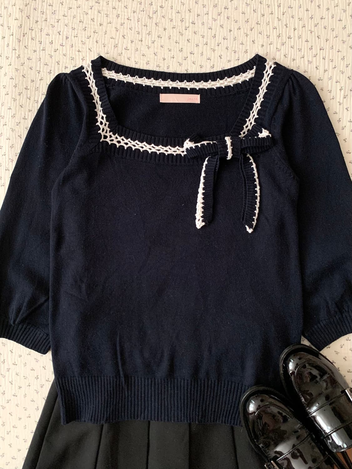 프렌치 프레피 리본 스퀘어 탑 상품이미지2