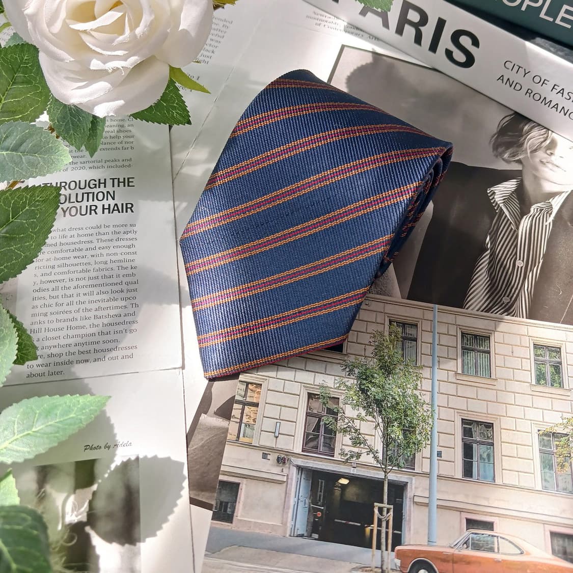 LANVIN 랑방 실크 네이비 스트라이프 넥타이 8cm A등급 E909
 상품이미지4