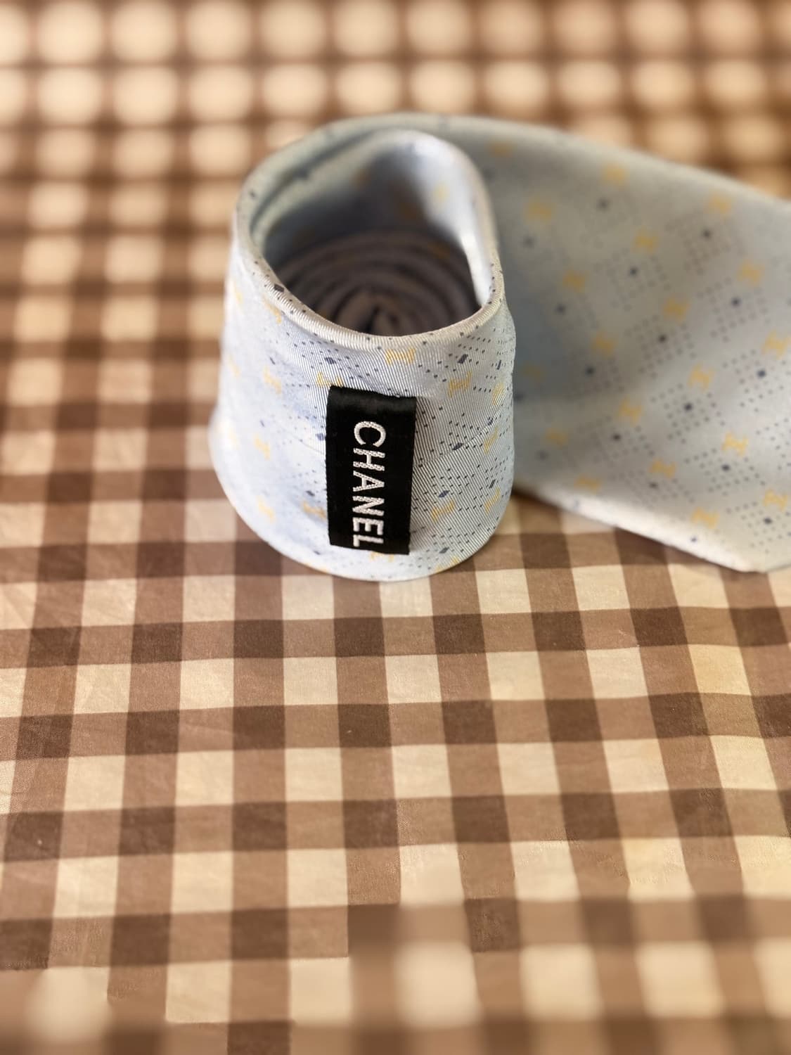 샤넬 실크 넥타이 하늘색 패턴 상품이미지1