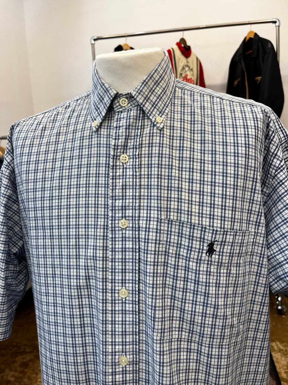 90s 폴로 랄프 로렌 체크 반팔 셔츠 블루 상품이미지3