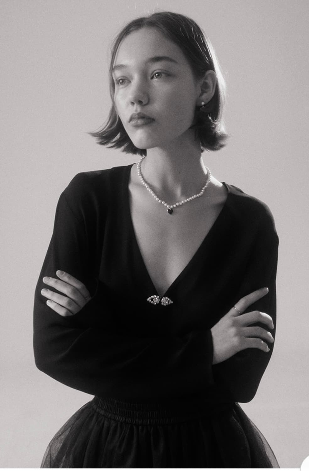 [빈티지헐리우드]Silky Black n Pearl Heart Neckl 상품이미지5