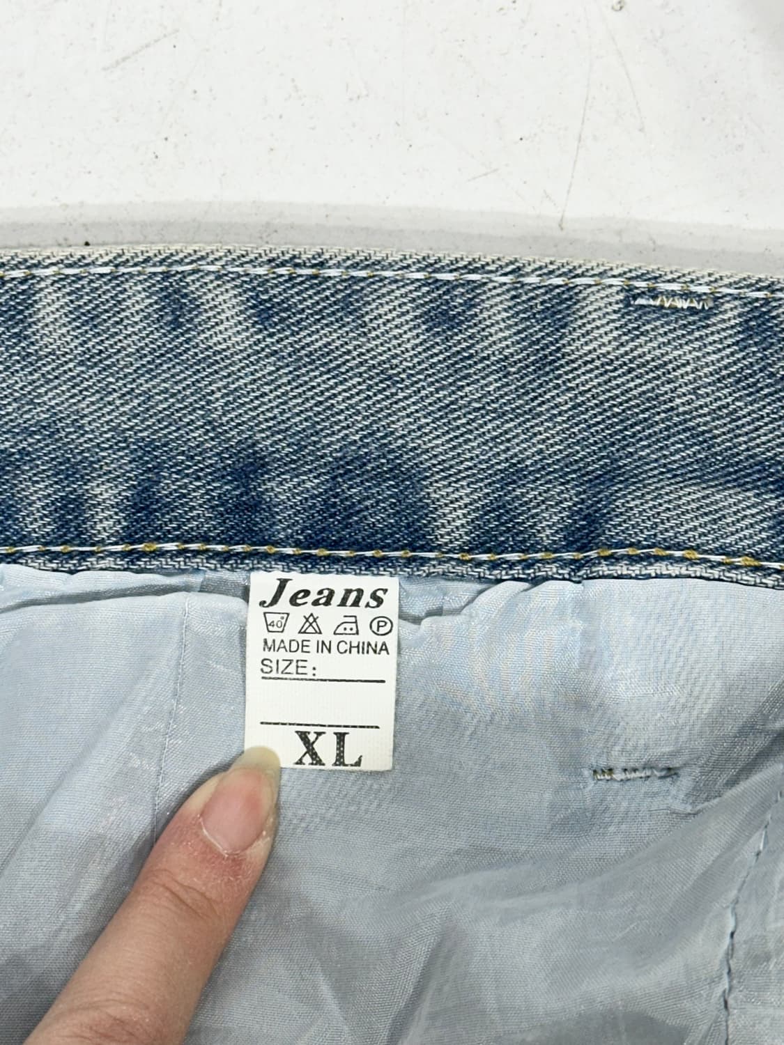 일본 빈티지 연청 십자가 자수 디테일 와이드 데님 팬츠 청바지 XL 상품이미지7