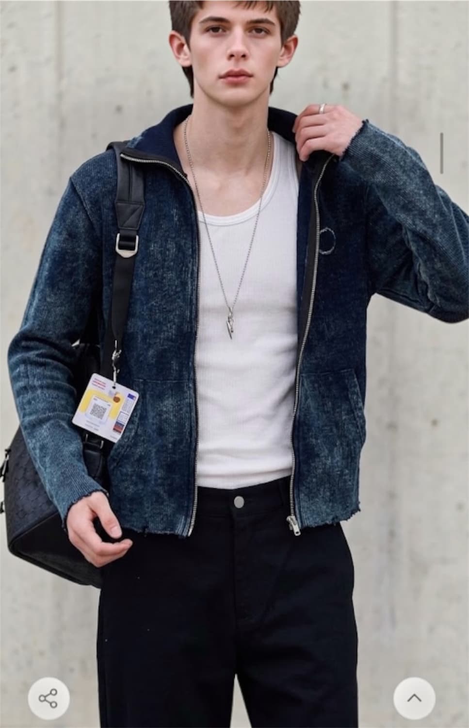 Stone Washed Ribbed Neck Zip Up_[Blue] 상품이미지1