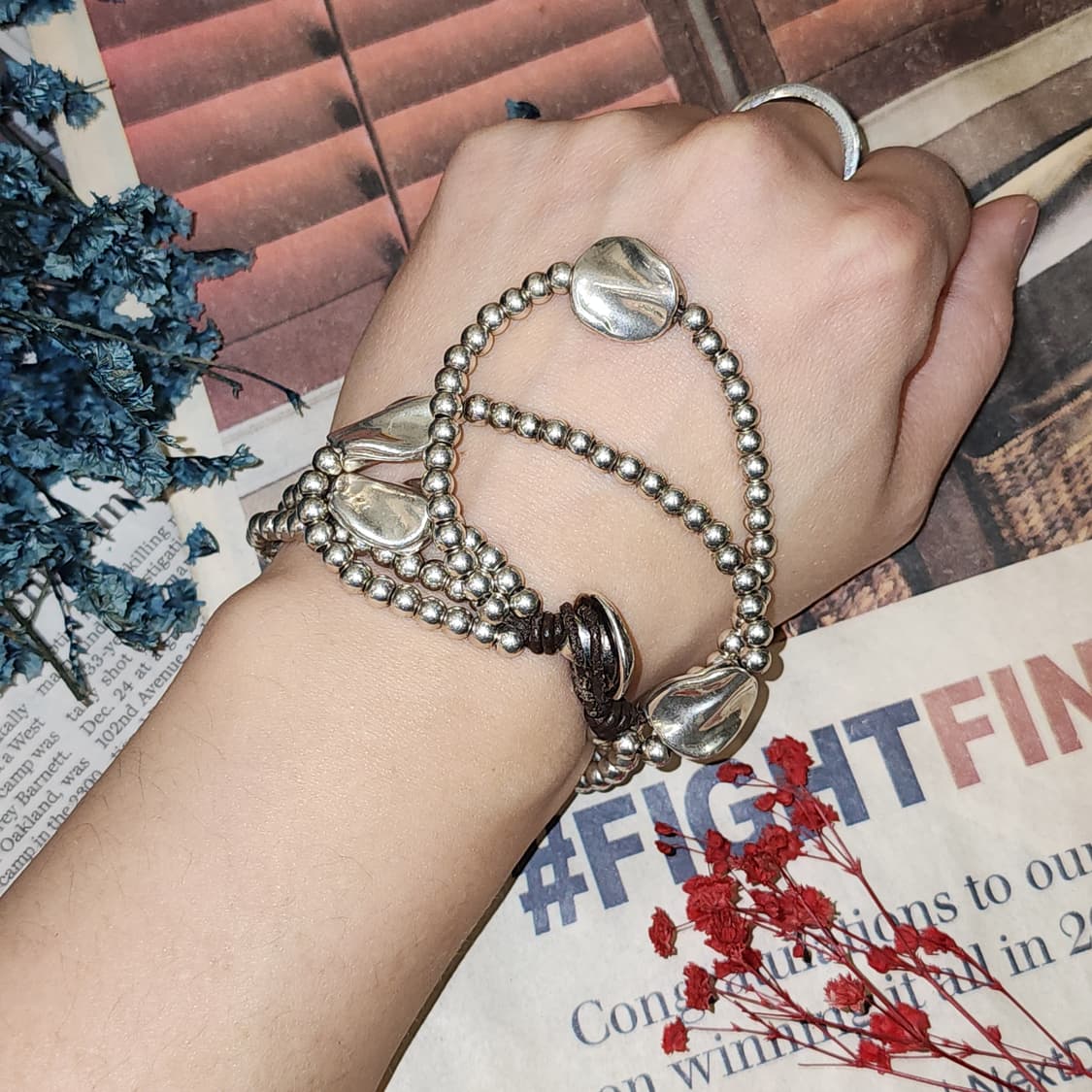 90s 프랑스 빈티지 팔찌 물방울 참 실버 비즈 팔찌 빈티지 팔찌 상품이미지4