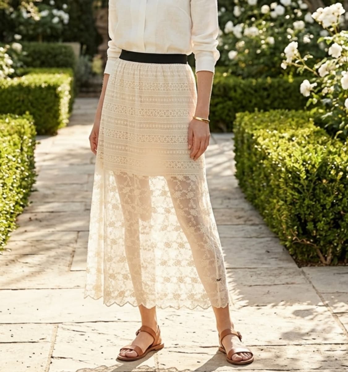 [26-27]써스데이아일랜드 밴딩 레이스 스커트 상품이미지1