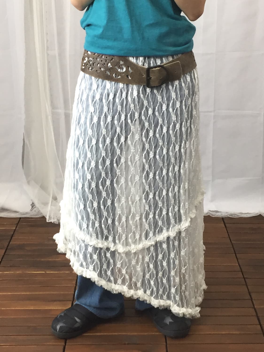 Jpn White Floral Ruffle Lace Skirt 상품이미지1