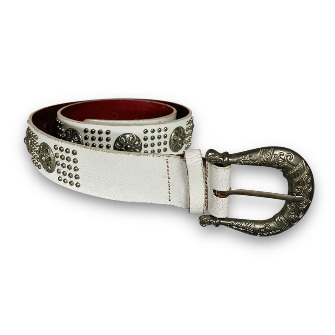 Ethnic Multi Stud White Leather Belt 상품이미지2