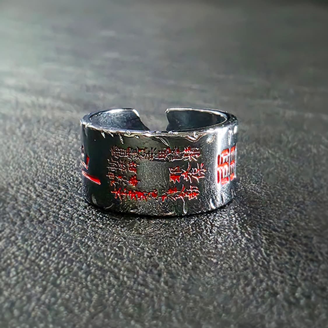 Banyahyeol 실버 흑도금 남자 빈티지 불교 피 부적 반지 상품이미지1