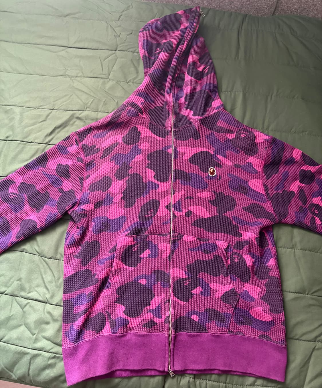 베이프 카모 원포인트컬러 와플 후드집업 상품이미지1