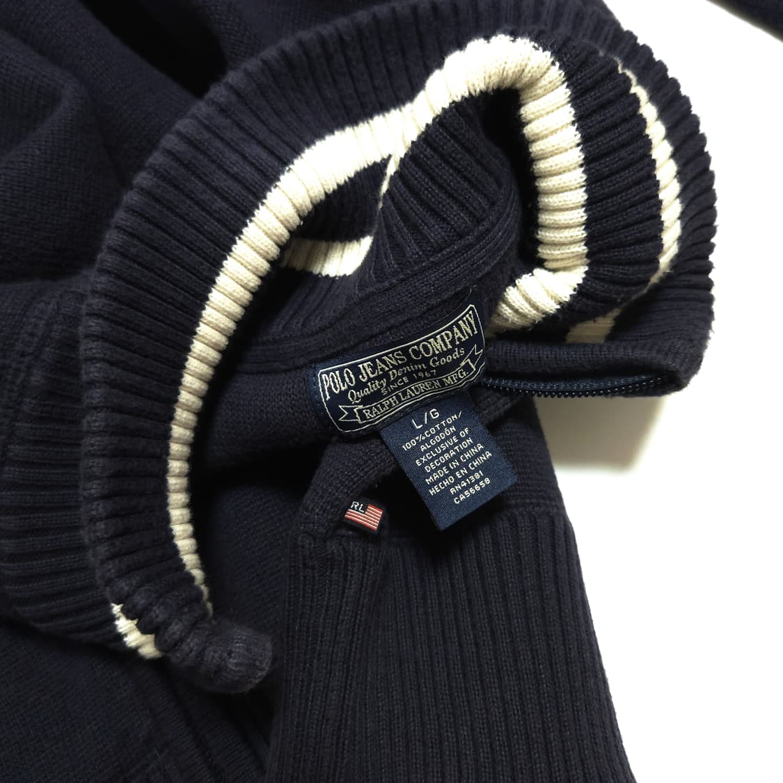 폴로 진스 00s 코튼 빈티지 니트 집업 네이비 상품이미지4
