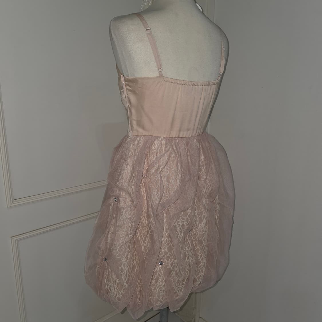 일본빈티지)레이스 라떼히메갸루st 로맨틱 웨딩 샤튤 벌룬 파티미니드레스 상품이미지2