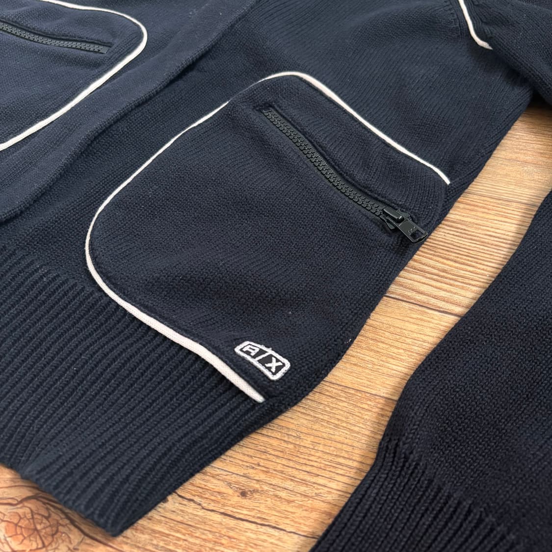 AX 알마니 익스체인지 M 블랙 니트 집업 가디건 블루종 상품이미지5