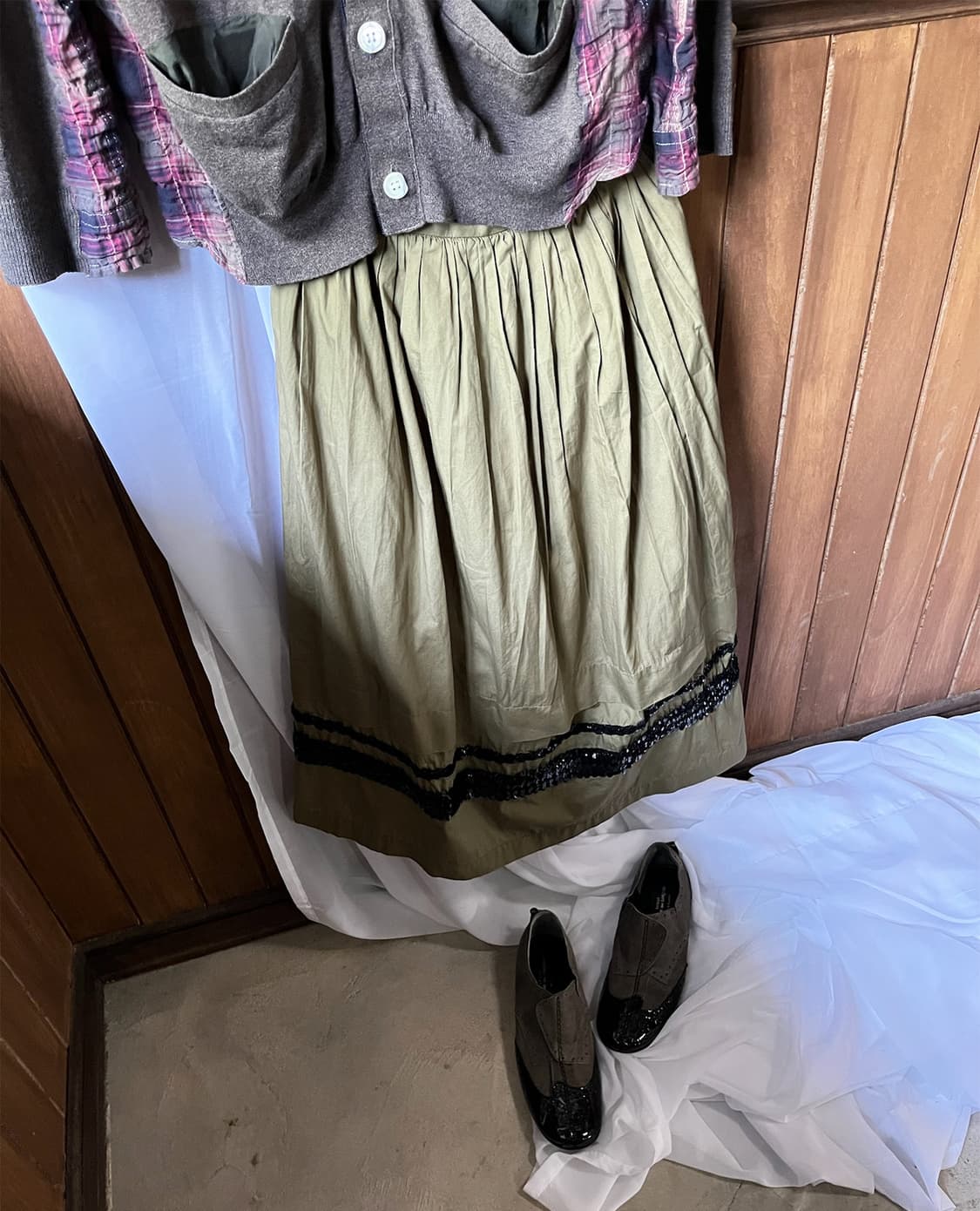 COMME DES GARCONS olive gathered skirt 상품이미지1