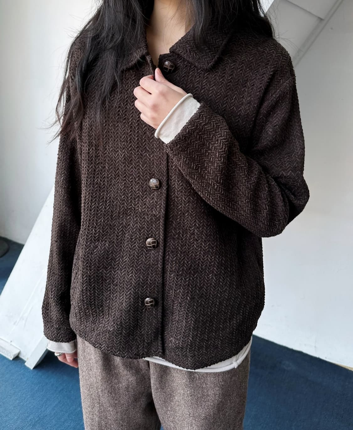 Inner fleece design knitted single jacke 상품이미지5