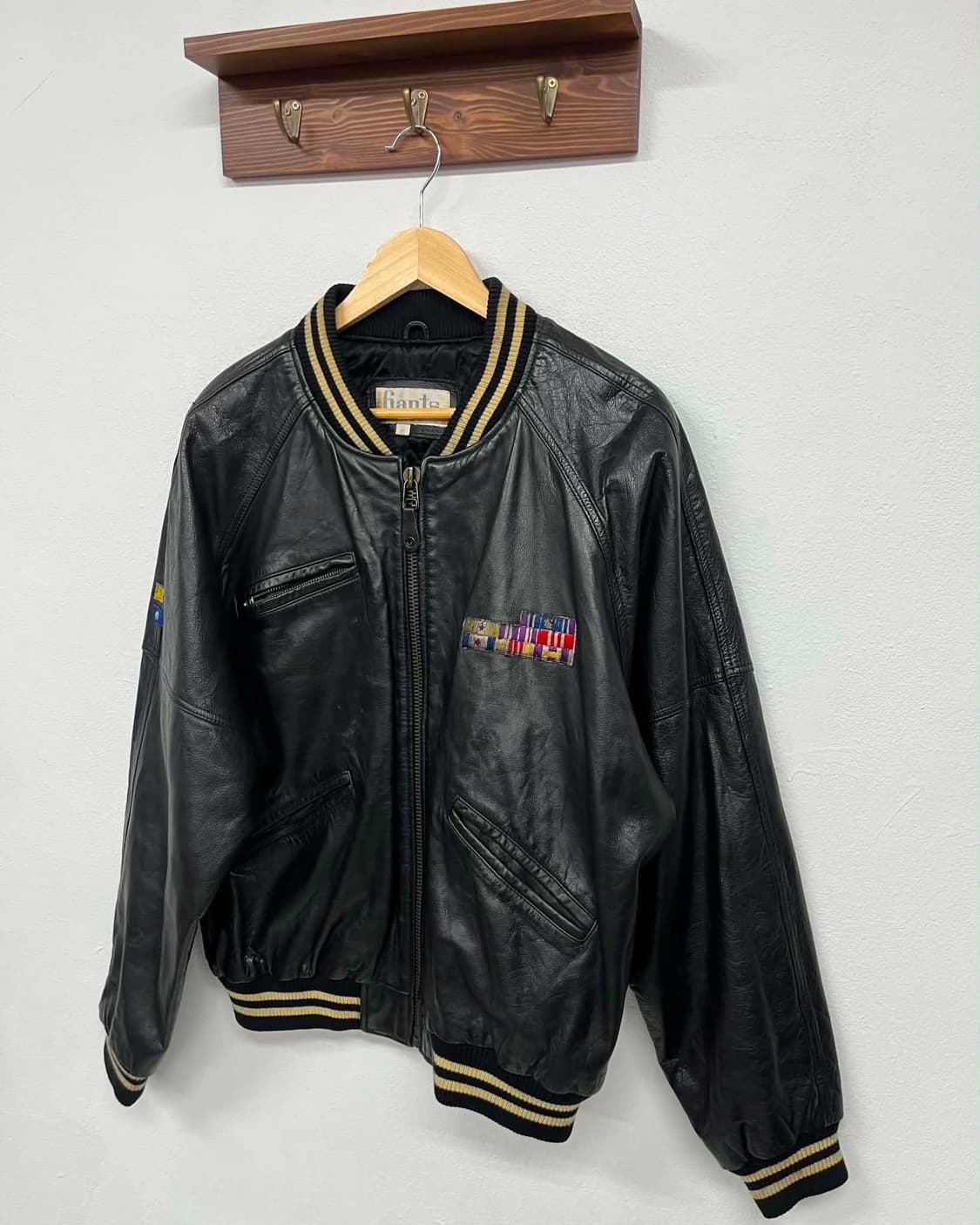 [L] Hante Champs Leather 스타디움 가죽 바시티 자켓  상품이미지1