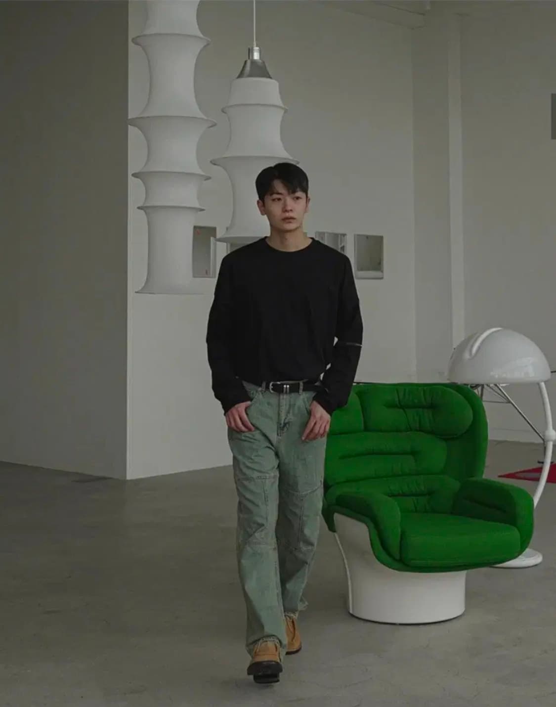 시도 무릎 스티치 디테일 워시드 그린 데님 2 상품이미지4