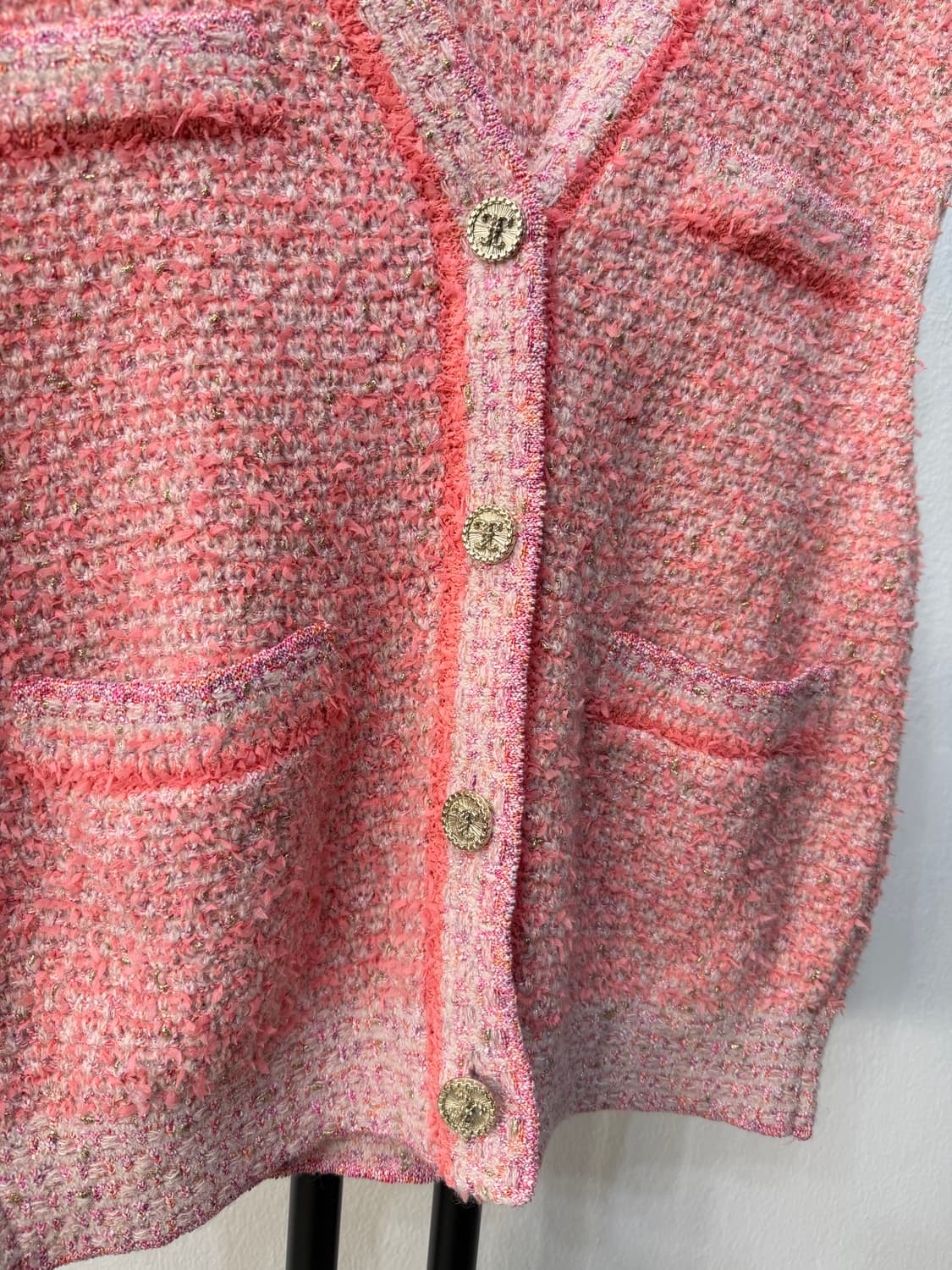 정품) TIME 타임 한섬 핑크 트위드 반팔 가디건 90 F 상품이미지4