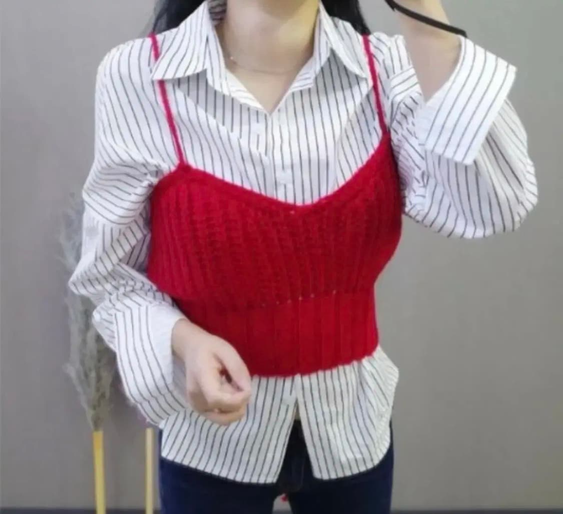 레드 니트 뷔스티에 빨강뷔스티에 레드니트 니트조끼 상품이미지3