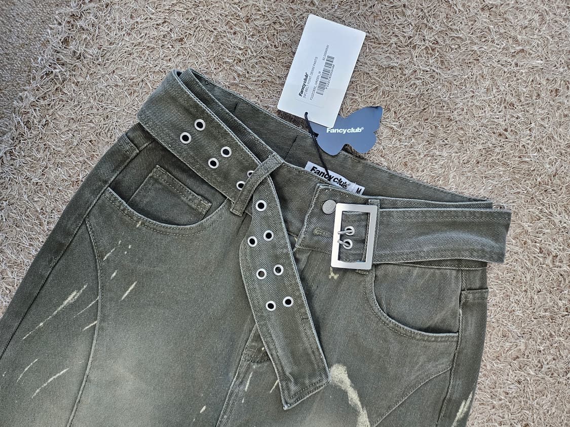새상품(M 25-26) 팬시클럽 벨트 와이드 데님 팬츠 상품이미지3