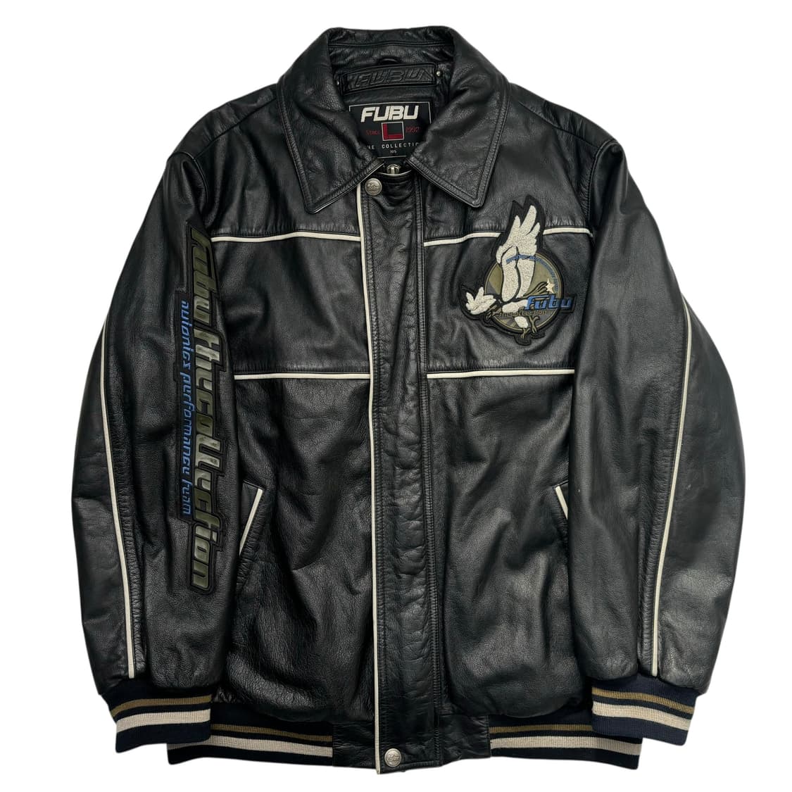 90s FUBU 올드스쿨 이글 패치 리얼 레더 자켓 XL  상품이미지4