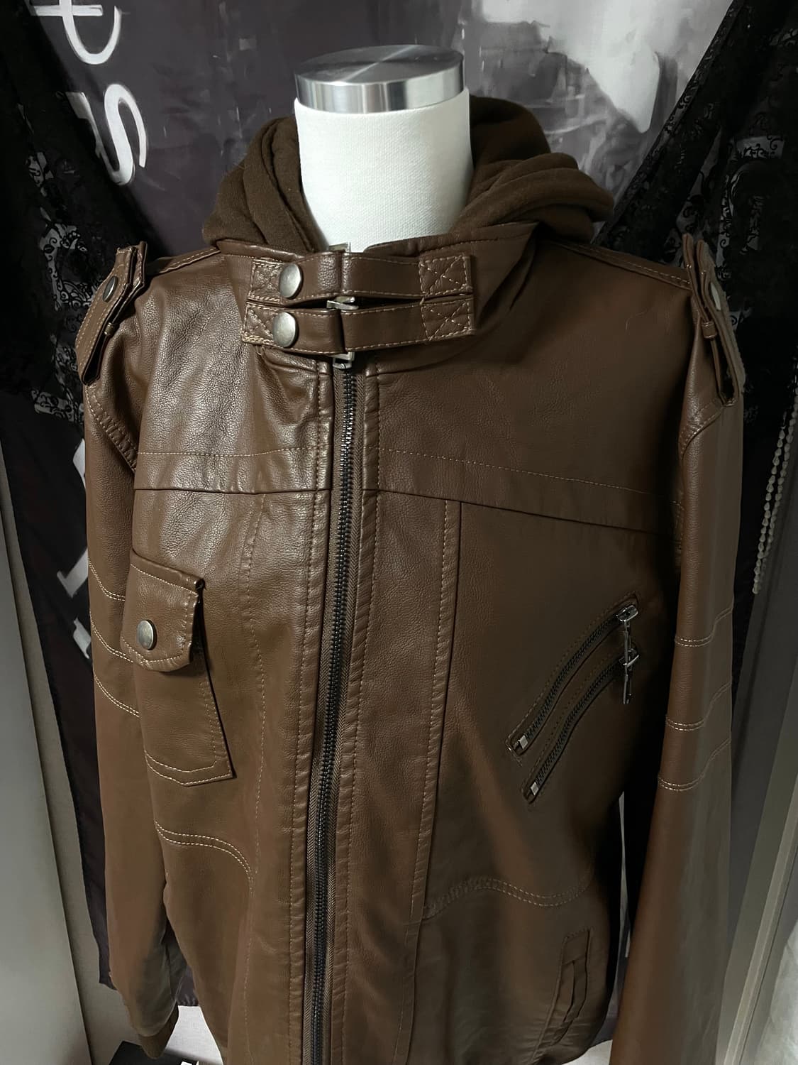 비건레더자켓 후드집업 레이어드 빈티지 봄버 유니섹스앤더슨벨에디슬리먼st 상품이미지5