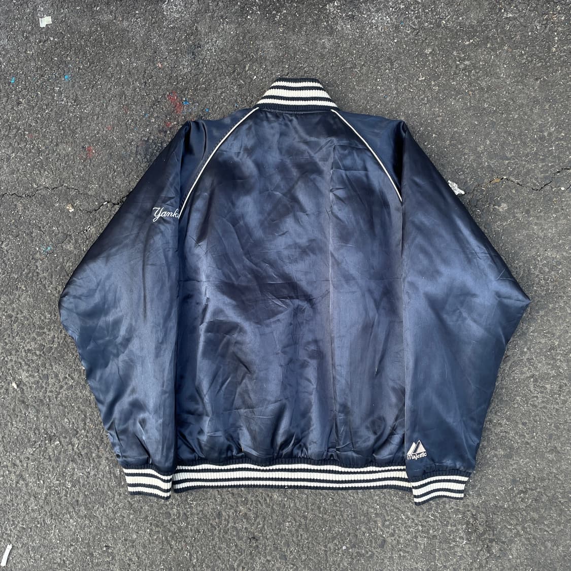 90s 마제스틱 양키즈 사틴 바시티 올드스쿨 스타디움 자켓 M 상품이미지3