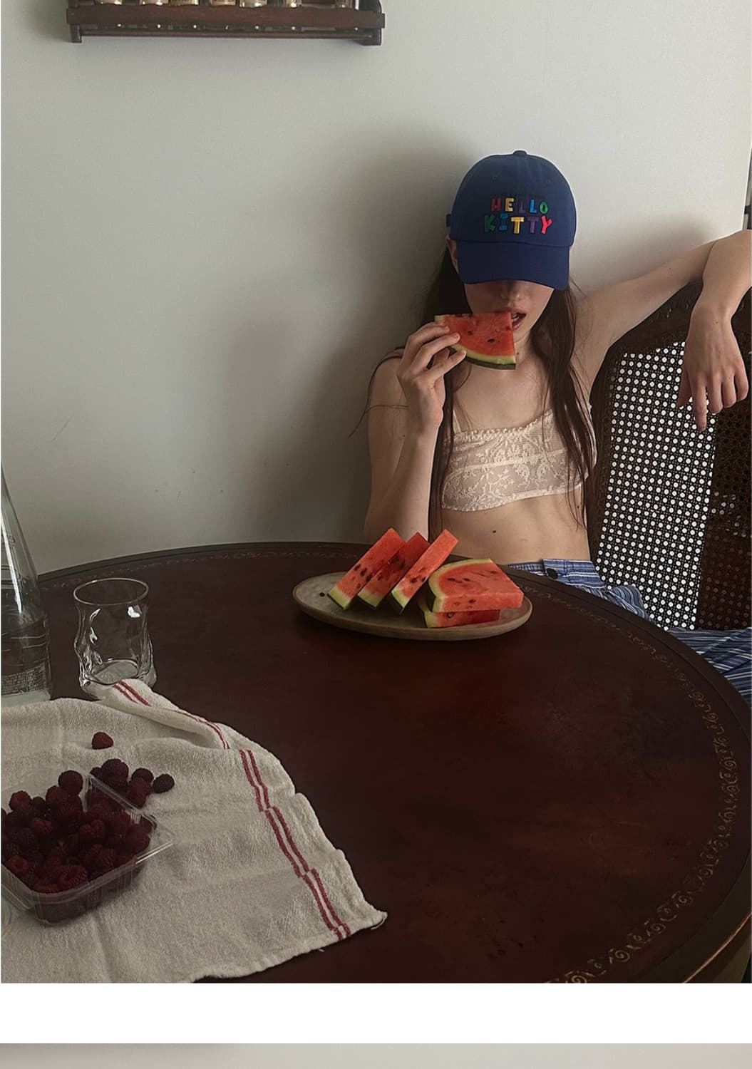 새상품) 파르벵 태닝 헬로키티 자수 볼캡 블루 상품이미지3