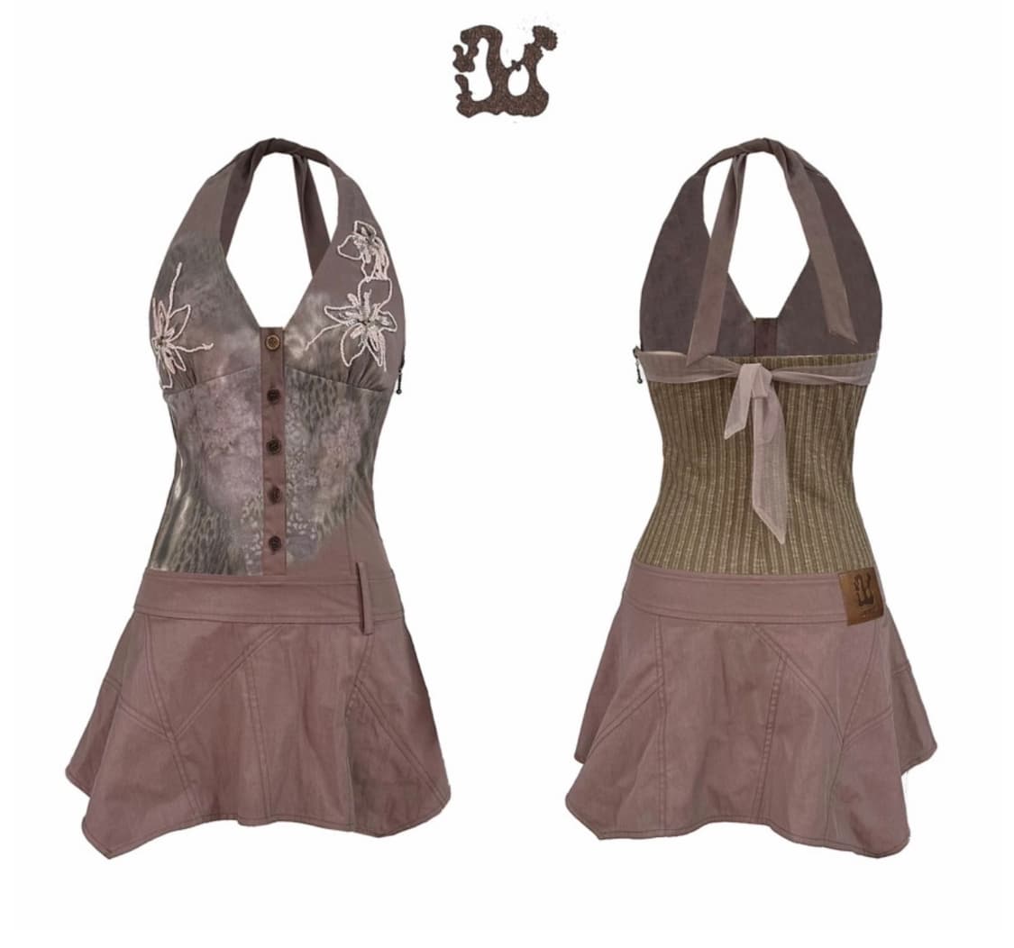 OPEN AESTHETIC 원피스 자수 비즈 프린트 미니 드레스 상품이미지4