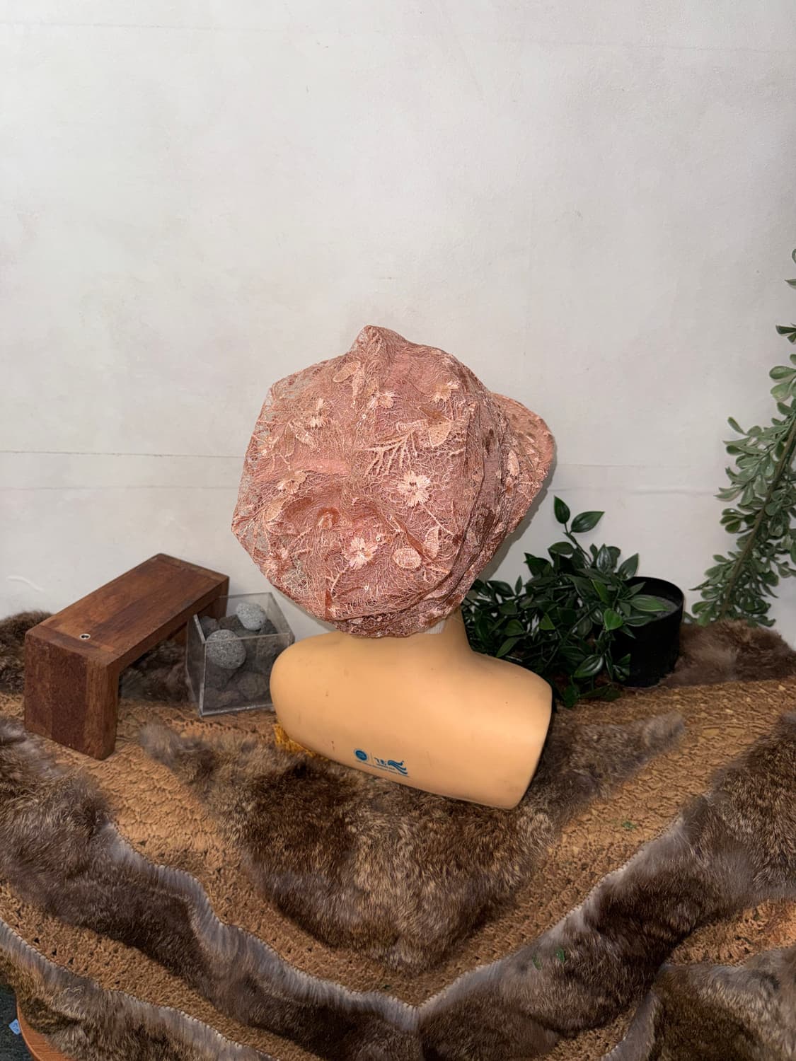 Pink oriental floral lace loose cap 상품이미지3