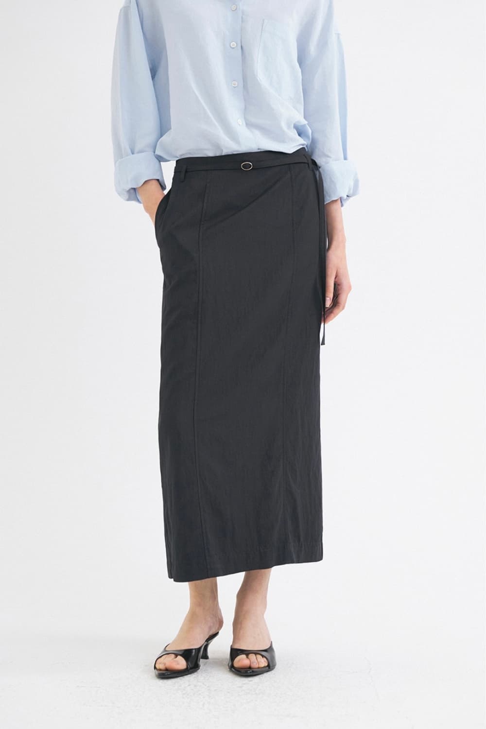 시야쥬 미니멀 에어리 롱 스커트 (차콜) 상품이미지4