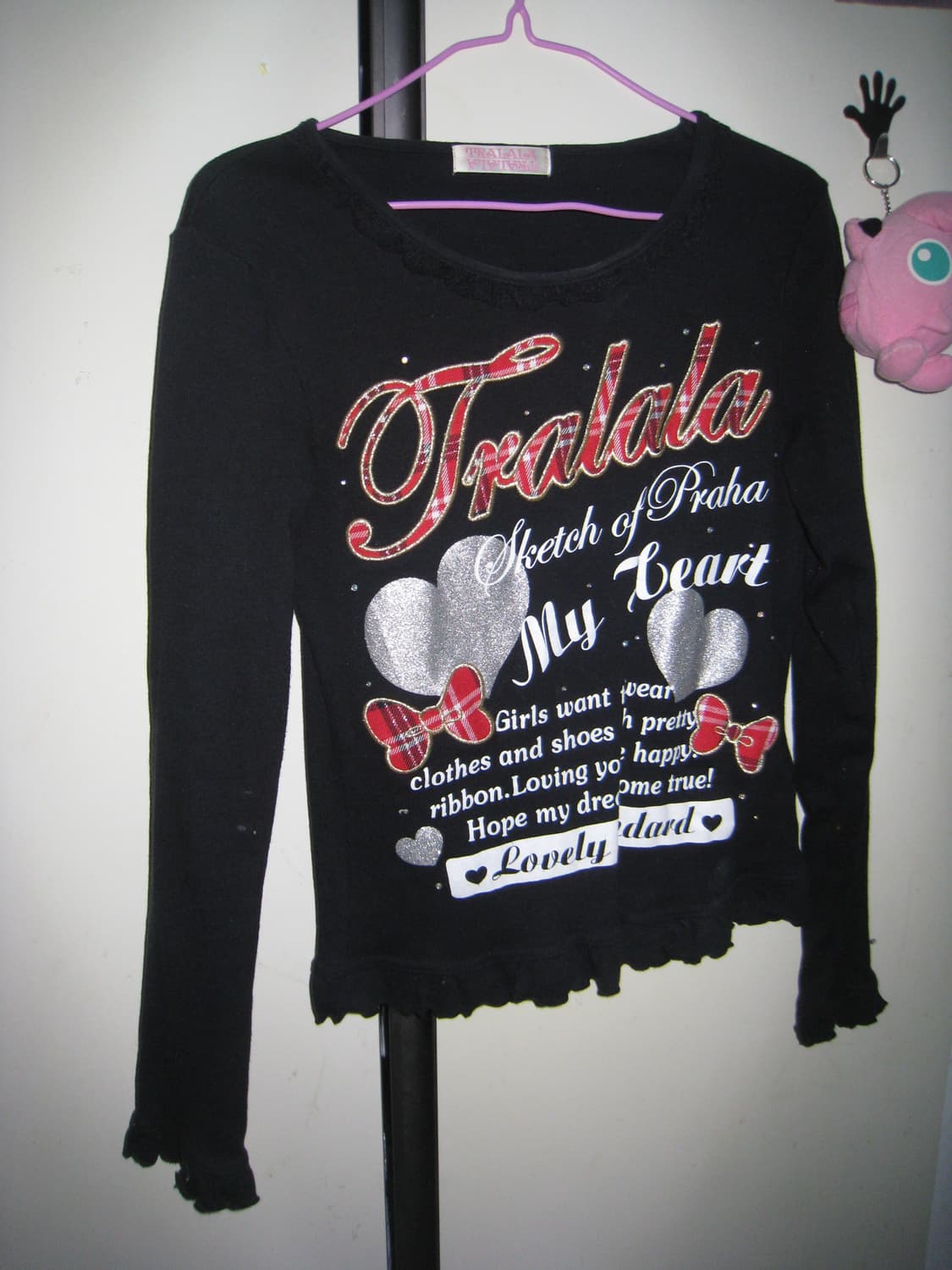 갸루 mood 블랙 앤 레드 체크 하트 티셔츠 상품이미지1